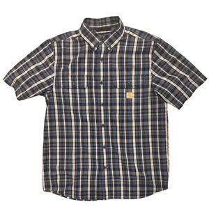 Carhartt Mens Loose Fit Plaid Short Sleeve Button Down Shirt Blue White Size M